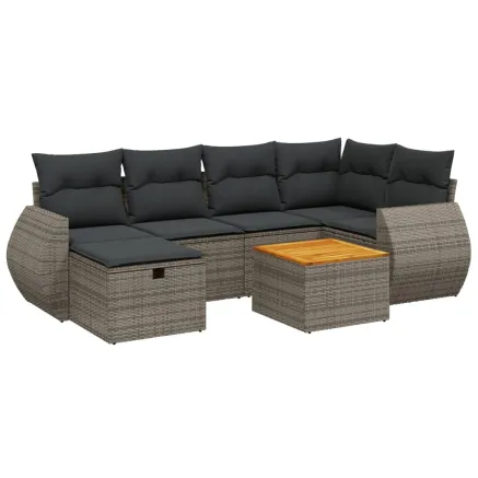 Salon de jardin avec coussins 7 pcs gris résine tressée 2