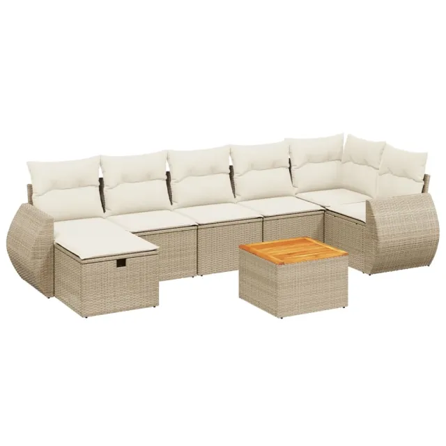 Salon de jardin avec coussins 8 pcs beige résine tressée