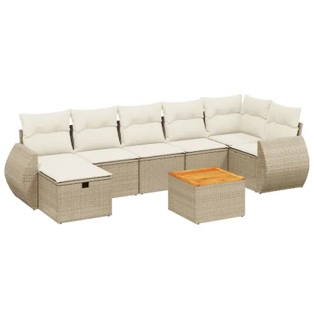 Salon de jardin avec coussins 8 pcs beige résine tressée