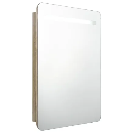 Armoire de salle de bain à miroir LED chêne 60x11x80 cm 2