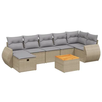 Salon de jardin avec coussins 8pcs mélange beige résine tressée 2