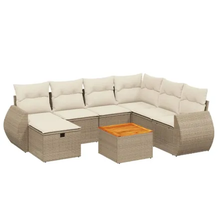 Salon de jardin avec coussins 8 pcs beige résine tressée 2