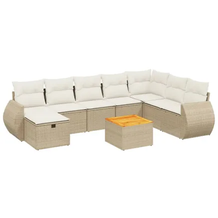 Salon de jardin avec coussins 9 pcs beige résine tressée 2