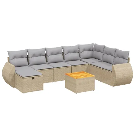 Salon de jardin avec coussins 9pcs mélange beige résine tressée 2