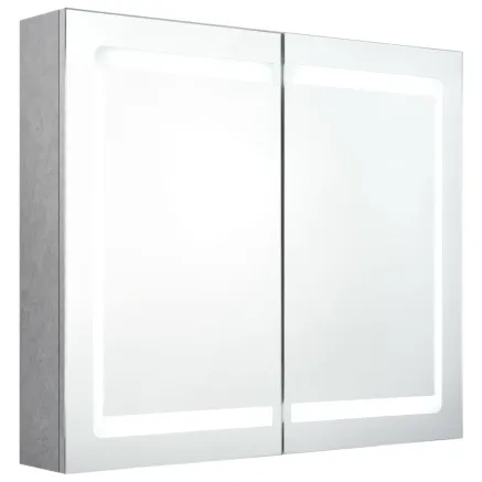 Armoire de salle de bain à miroir LED Gris béton 80x12x68 cm 2