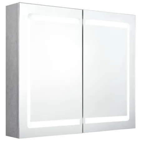 Armoire de salle de bain à miroir LED Gris béton 80x12x68 cm