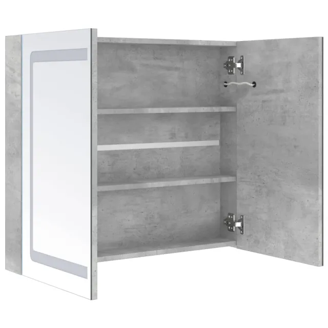 Armoire de salle de bain à miroir LED Gris béton 80x12x68 cm