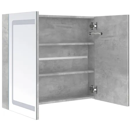 Armoire de salle de bain à miroir LED Gris béton 80x12x68 cm