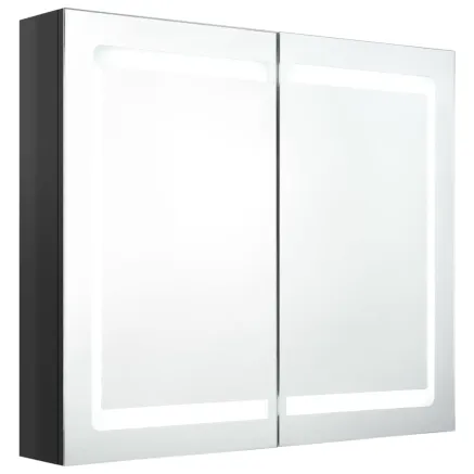 Armoire de salle de bain à miroir LED noir brillant 80x12x68 cm 2