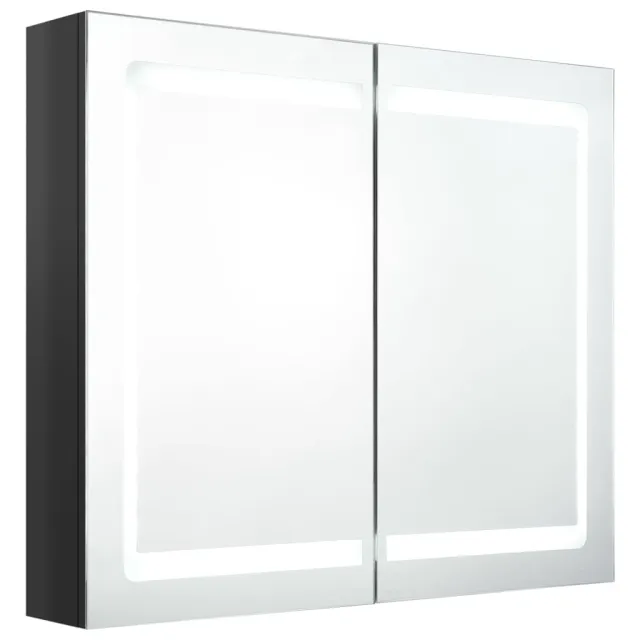 Armoire de salle de bain à miroir LED noir brillant 80x12x68 cm