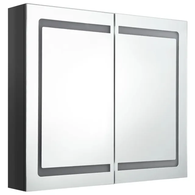 Armoire de salle de bain à miroir LED noir brillant 80x12x68 cm