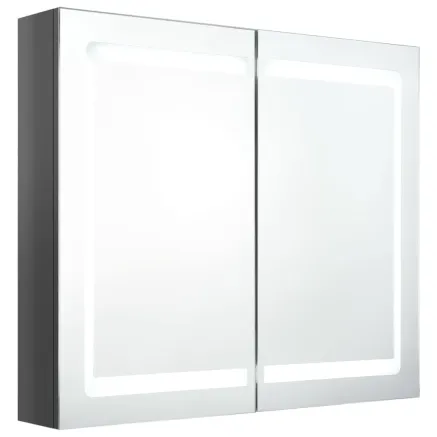 Armoire de salle de bain à miroir LED Gris brillant 80x12x68 cm 2