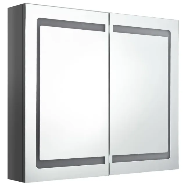 Armoire de salle de bain à miroir LED Gris brillant 80x12x68 cm