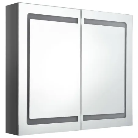 Armoire de salle de bain à miroir LED Gris brillant 80x12x68 cm