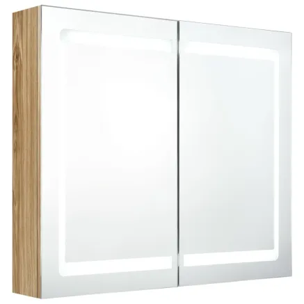 Armoire de salle de bain à miroir LED Chêne 80x12x68 cm 2