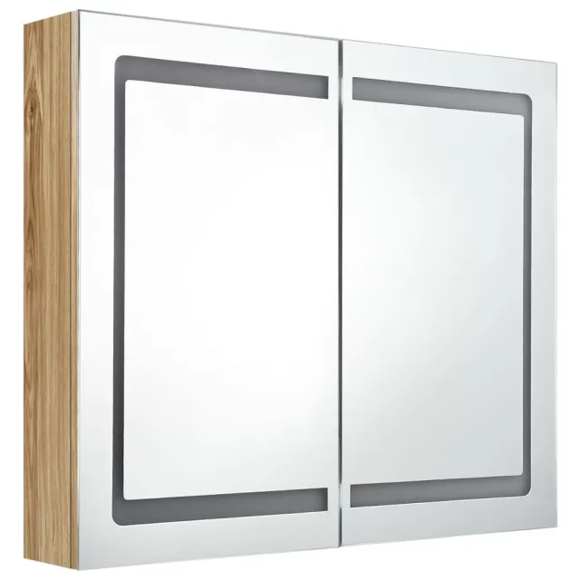 Armoire de salle de bain à miroir LED Chêne 80x12x68 cm