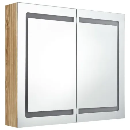 Armoire de salle de bain à miroir LED Chêne 80x12x68 cm