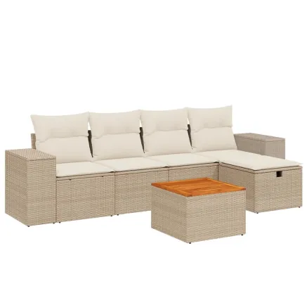 Salon de jardin avec coussins 6 pcs beige résine tressée 2