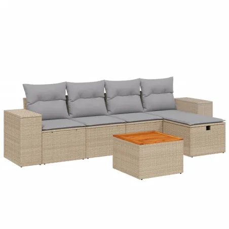 Salon de jardin avec coussins 6pcs mélange beige résine tressée