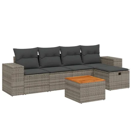 Salon de jardin 6 pcs avec coussins gris résine tressée 2