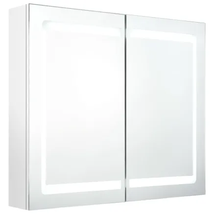 Armoire de salle de bain à miroir LED Blanc brillant 80x12x68cm 2