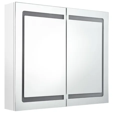 Armoire de salle de bain à miroir LED Blanc brillant 80x12x68cm