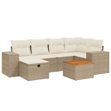 Salon de jardin avec coussins 7 pcs beige résine tressée 2