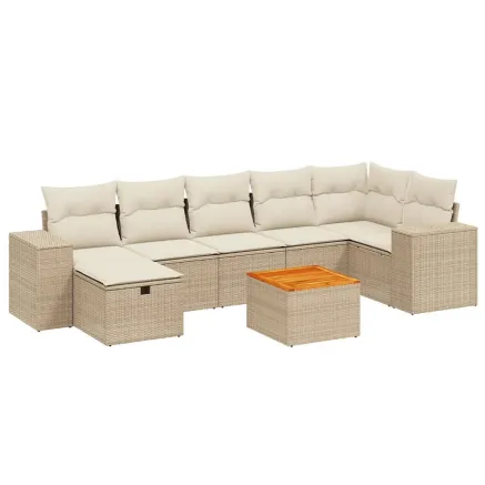 Salon de jardin avec coussins 8 pcs beige résine tressée 2
