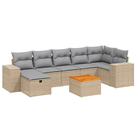 Salon de jardin avec coussins 8pcs mélange beige résine tressée 2