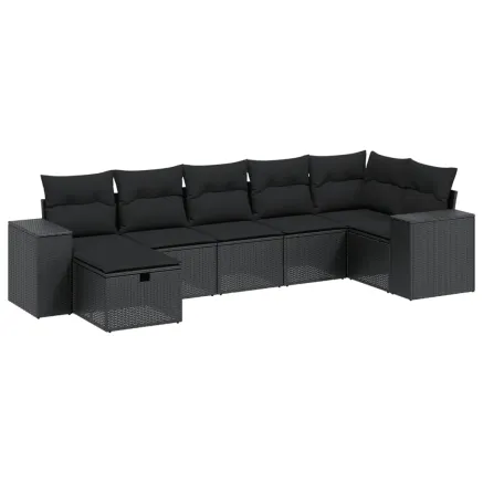 Salon de jardin 8 pcs avec coussins noir résine tressée 2