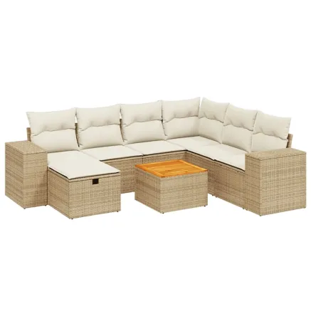 Salon de jardin avec coussins 8 pcs beige résine tressée 2