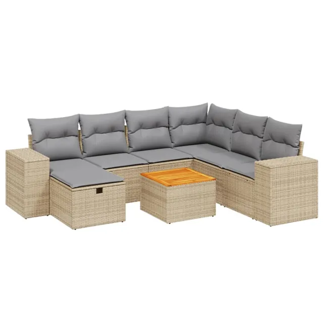 Salon de jardin avec coussins 8pcs mélange beige résine tressée