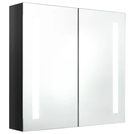 Armoire de salle de bain à miroir LED noir brillant 62x14x60 cm 2