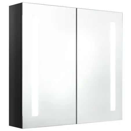 Armoire de salle de bain à miroir LED noir brillant 62x14x60 cm
