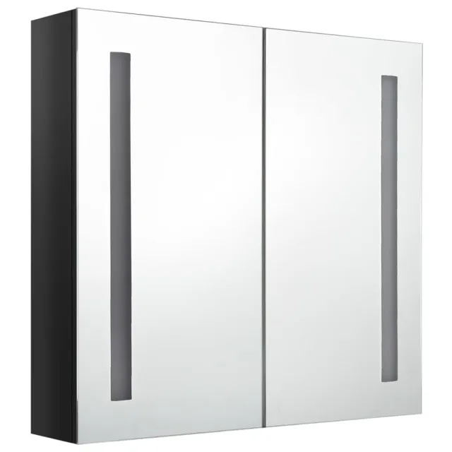 Armoire de salle de bain à miroir LED noir brillant 62x14x60 cm