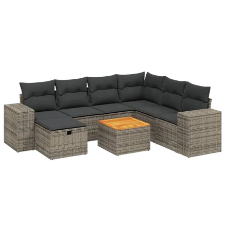 Salon de jardin 8 pcs avec coussins gris résine tressée 2