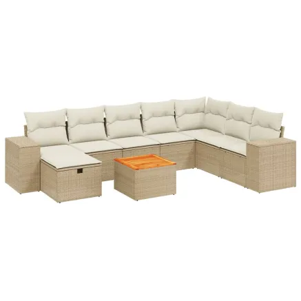 Salon de jardin avec coussins 9 pcs beige résine tressée 2