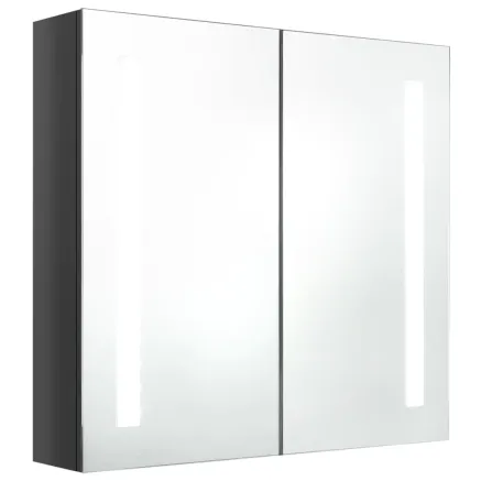 Armoire de salle de bain à miroir LED Gris brillant 62x14x60 cm 2
