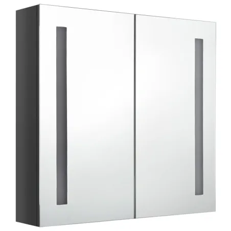 Armoire de salle de bain à miroir LED Gris brillant 62x14x60 cm