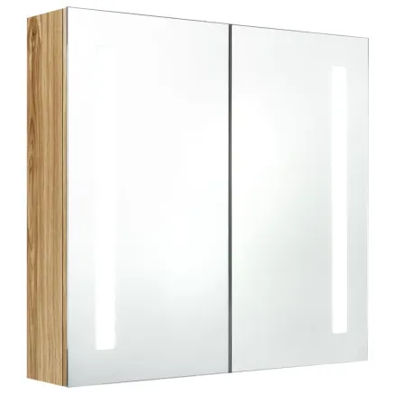 Armoire de salle de bain à miroir LED Chêne 62x14x60 cm 2