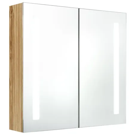 Armoire de salle de bain à miroir LED Chêne 62x14x60 cm