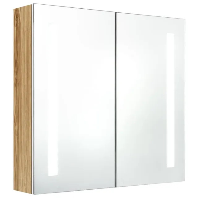 Armoire de salle de bain à miroir LED blanc et chêne 62x14x60cm