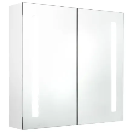 Armoire de salle de bain à miroir LED Blanc brillant 62x14x60cm 2