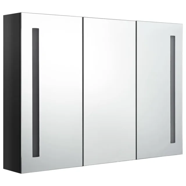 Armoire de salle de bain à miroir LED 89x14x62 cm noir brillant
