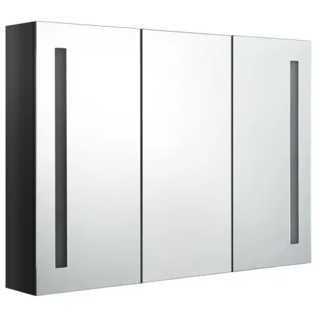 Armoire de salle de bain à miroir LED 89x14x62 cm noir brillant