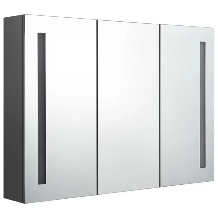 Armoire de salle de bain à miroir LED 89x14x62 cm Gris 2