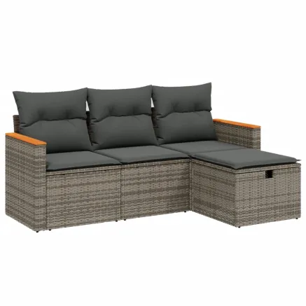 Salon de jardin 4 pcs avec coussins gris résine tressée 2