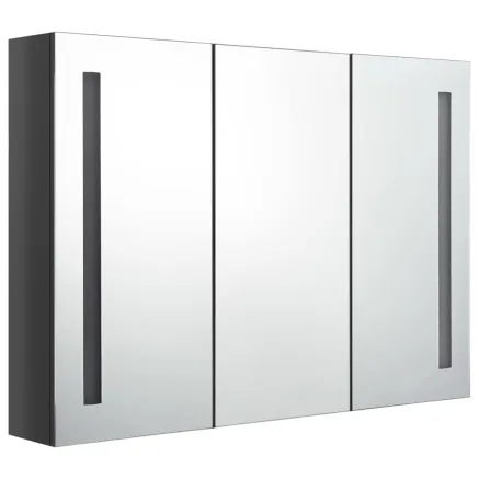 Armoire de salle de bain à miroir LED 89x14x62 cm Gris brillant 2
