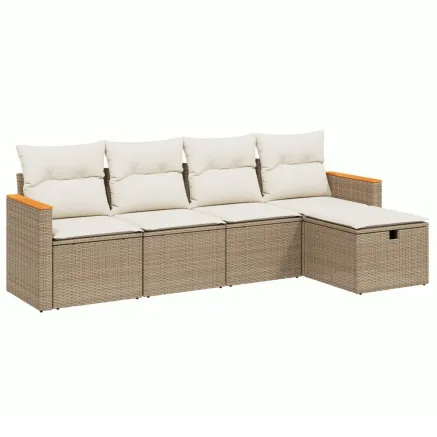 Salon de jardin avec coussins 5 pcs beige résine tressée 2