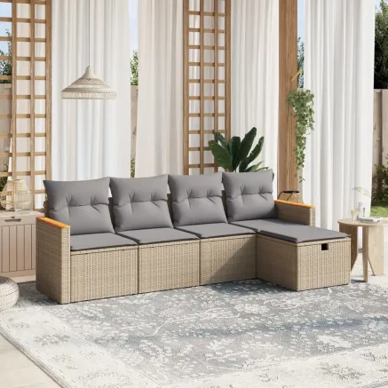 Salon de jardin avec coussins 5pcs mélange beige résine tressée